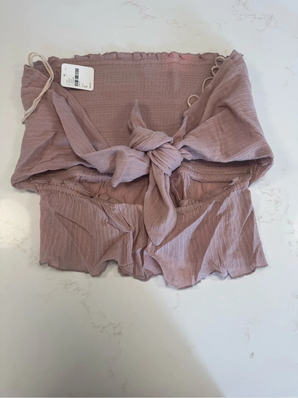 Tie-Front Strapless BLUSH Peplum Top- Carmen Bandeau